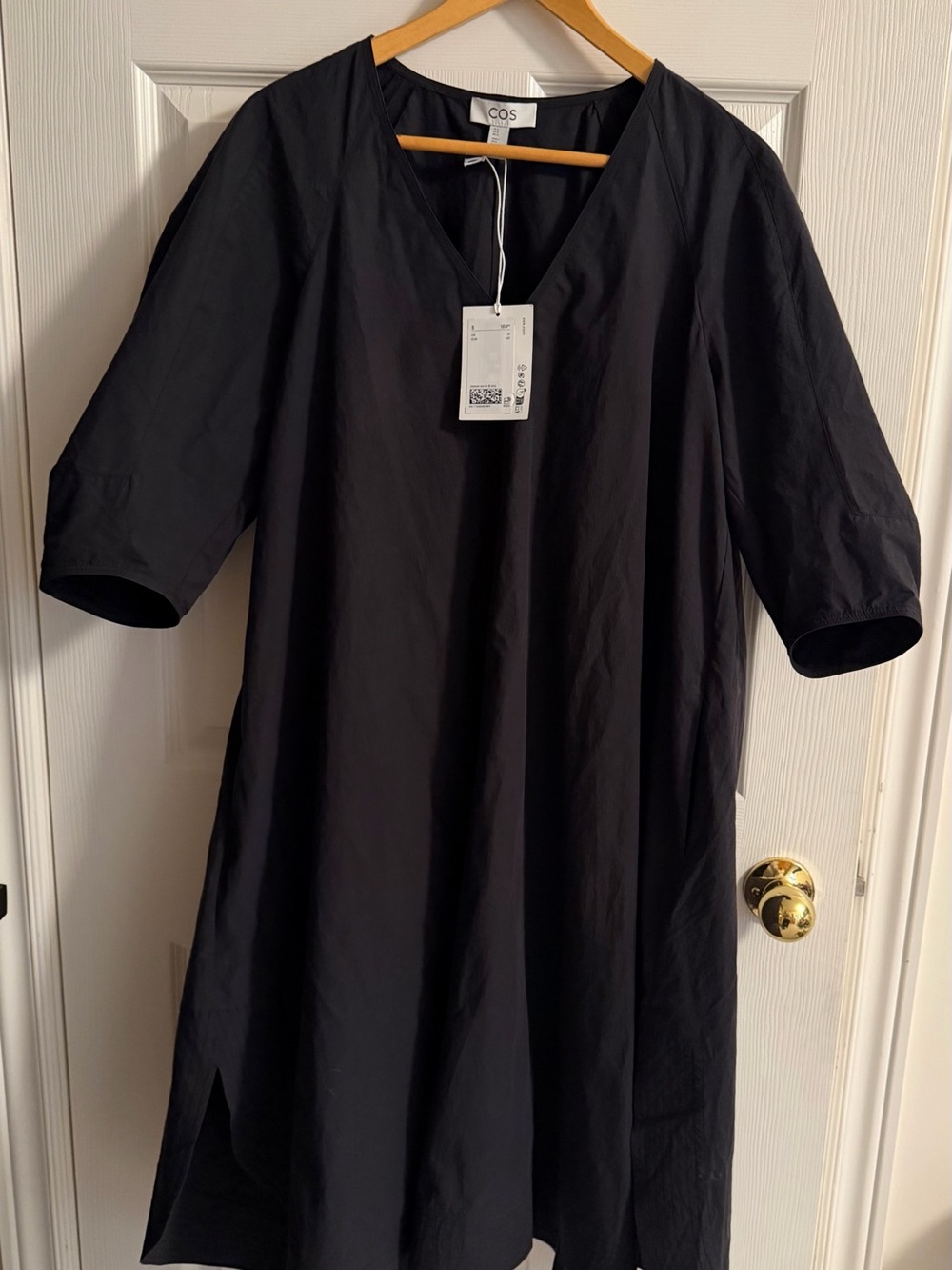 COS Black Midi Swing V-Neck Shift Dress